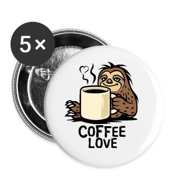 Faultier Kaffee Liebe Cartoon - Buttons klein 25 mm (5er Pack) - Weiß - Vorne