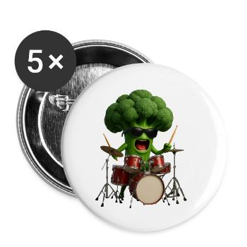 Brokkoli Schlagzeug - Buttons klein 25 mm (5er Pack) - Weiß - Vorne