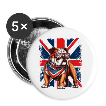 Bouledogue avec accessoires de drapeau britannique - Lot de 5 petits badges (25 mm) - blanc - Devant