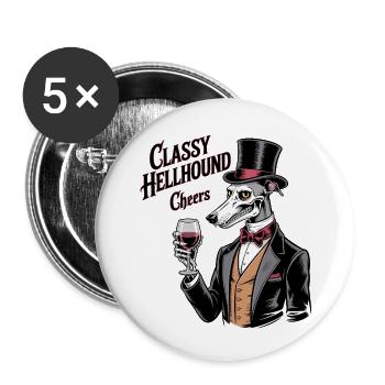 Classy Hellhound with Wine Glass - Buttons small 1''/25 mm (5-pack) - white - Front