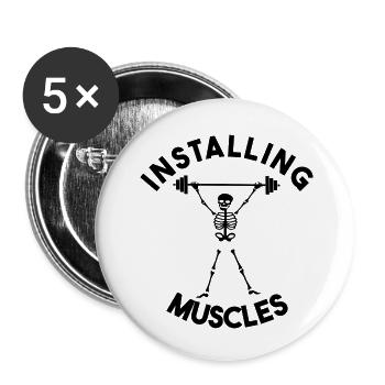 Lustiges Skelett-Fitnessstudio – Installation von Muskelgewichtheben - Buttons klein 25 mm (5er Pack) - Weiß - Vorne