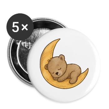 Moment d’ours câlin sur la lune - Lot de 5 petits badges (25 mm) - blanc - Devant