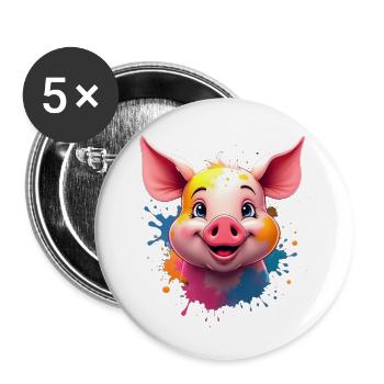 Cute pig head with color splashes - Buttons small 1''/25 mm (5-pack) - white - Front