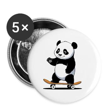 Ours câlin Panda sur planche à roulettes - Lot de 5 petits badges (25 mm) - blanc - Devant