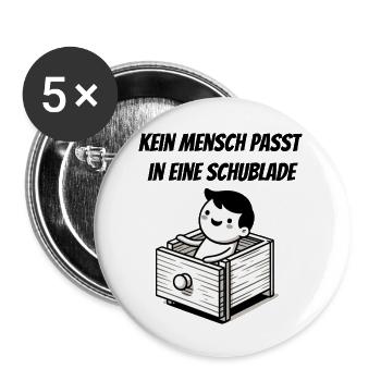Kein Mensch passt in einer Schublade - Buttons klein 25 mm (5er Pack) - Weiß - Vorne