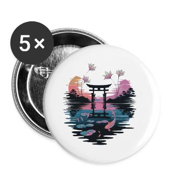Japanese Torii at the lake with Koi and Lotus in - Buttons small 1''/25 mm (5-pack) - white - Front