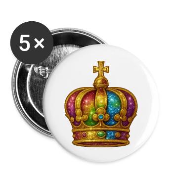 Regenbogen-Glitzerkronen-Design - Buttons klein 25 mm (5er Pack) - Weiß - Vorne