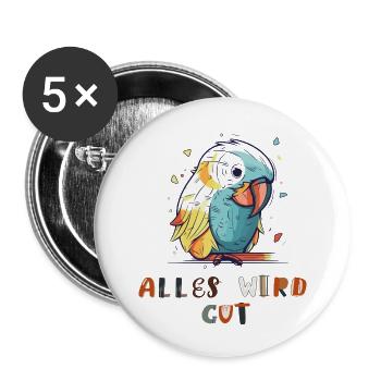 Perroquet coloré, tout ira bien - Lot de 5 petits badges (25 mm) - blanc - Devant