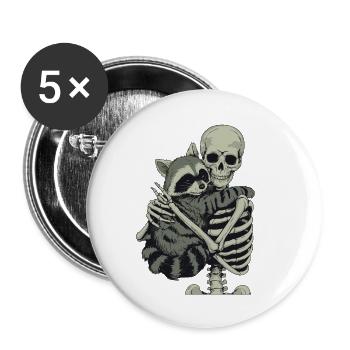Waschbär Skelett Halloween - Buttons klein 25 mm (5er Pack) - Weiß - Vorne