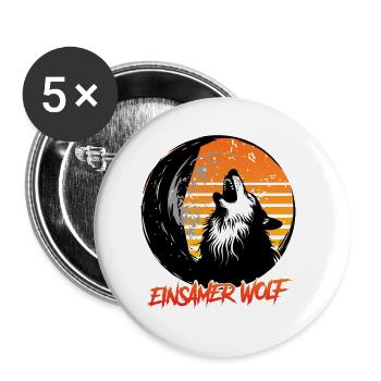 Wolf Spirit EINSAMER WOLF Retro Lustiges - Buttons klein 25 mm (5er Pack) - Weiß - Vorne