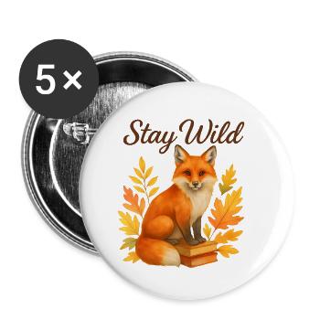  Stay Wild – Herbstlicher Fuchs - Buttons klein 25 mm (5er Pack) - Weiß - Vorne