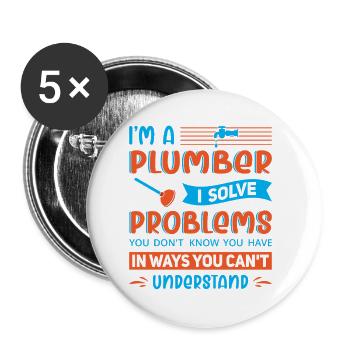 Chauffagiste Plombier Plombier de construction chauffage - Lot de 5 petits badges (25 mm) - blanc - Devant