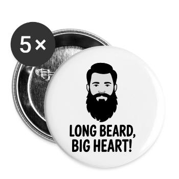 Langer Bart, Großes Herz, Abbildung - Buttons klein 25 mm (5er Pack) - Weiß - Vorne