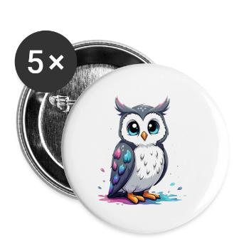 Niedliche Manga Eulenkunst für Kinder - Buttons klein 25 mm (5er Pack) - Weiß - Vorne