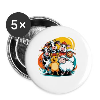 Liebliche Bauernhoftiere in Cartoon-Style - Buttons klein 25 mm (5er Pack) - Weiß - Vorne