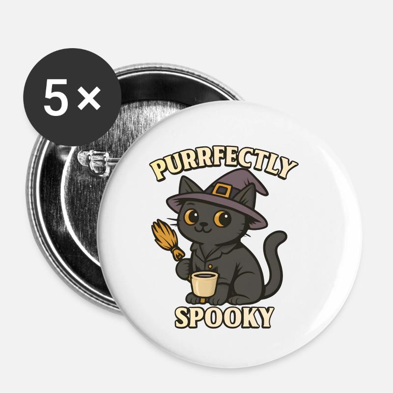 Cat Witch – Purrfectly Spooky - Buttons small 1''/25 mm (5-pack) - white