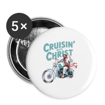 Cruisin' With Christ Motorcycle Christian - Buttons small 1''/25 mm (5-pack) - white - Front