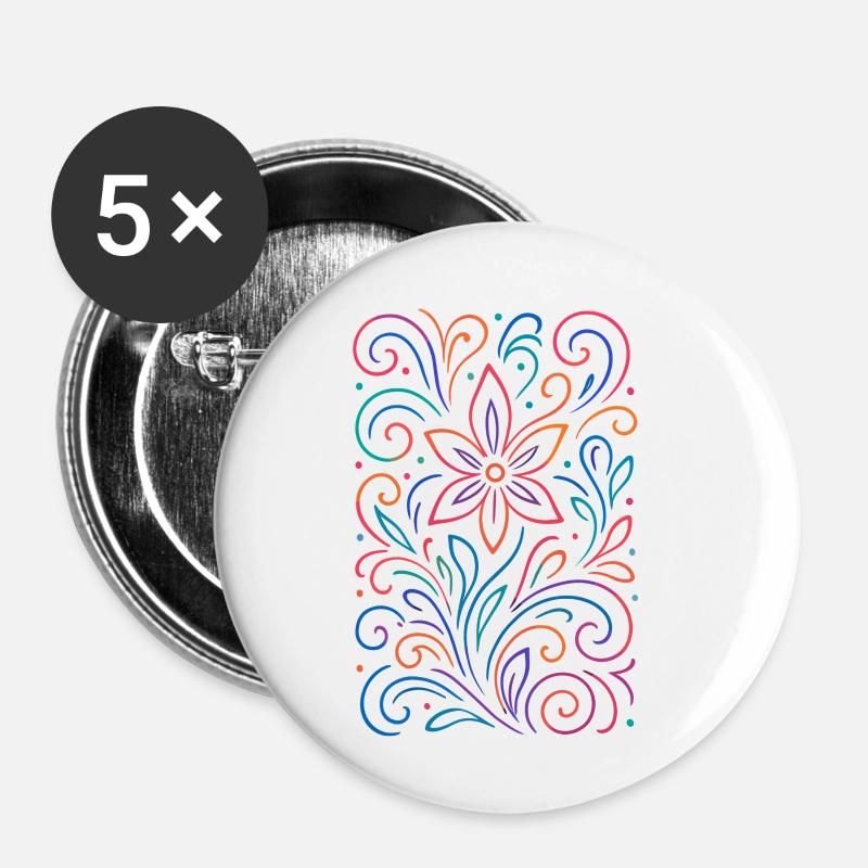 Bright floral pattern in neon colors - Buttons small 1''/25 mm (5-pack) - white