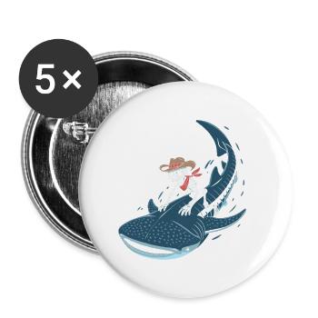 Cowboy Skelett auf Walhai - Buttons klein 25 mm (5er Pack) - Weiß - Vorne
