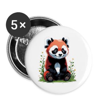 Mignon petit panda roux avec des fleurs - Lot de 5 petits badges (25 mm) - blanc - Devant