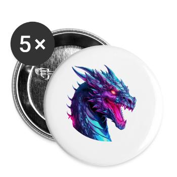 Neon Drachenkopf Kunstwerk - Buttons klein 25 mm (5er Pack) - Weiß - Vorne