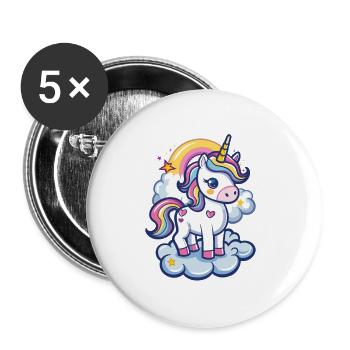 Magischer Einhorn-Traum mit Regenbogen - Buttons klein 25 mm (5er Pack) - Weiß - Vorne