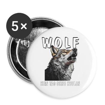 WOLF KEIN TAG OHNE HEULEN - Buttons klein 25 mm (5er Pack) - Weiß - Vorne