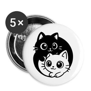 Ying Yang Kawaii Katzen Symbol - Buttons klein 25 mm (5er Pack) - Weiß - Vorne