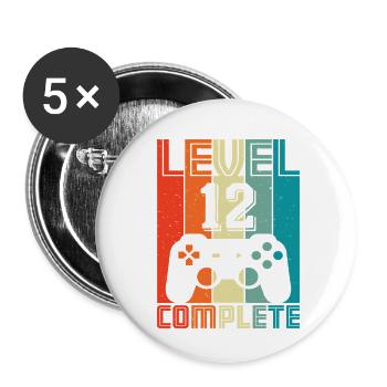 12. Geburtstag Gamer – 12 Jahre Level 12 Complete - Buttons klein 25 mm (5er Pack) - Weiß - Vorne