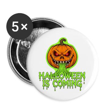 Halloween arrive : citrouille effrayante avec de la bave au néon - Lot de 5 petits badges (25 mm) - blanc - Devant