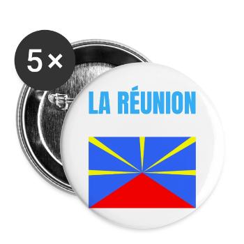 T-shirt drapeau La Réunion volcan - Lot de 5 petits badges (25 mm) - blanc - Devant