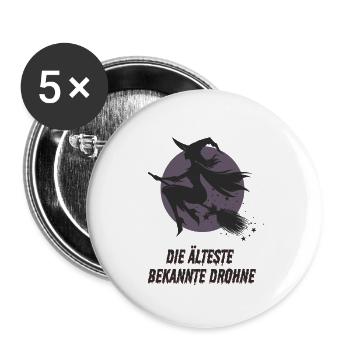 Die älteste bekannte Drohne – Hexe auf Besen - Buttons klein 25 mm (5er Pack) - Weiß - Vorne