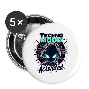 Mode Techno activé – Rave Music - Lot de 5 petits badges (25 mm) - blanc - Devant