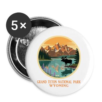 Chemise du parc national de Grand Teton, Wyoming, États-Unis - Lot de 5 petits badges (25 mm) - blanc - Devant