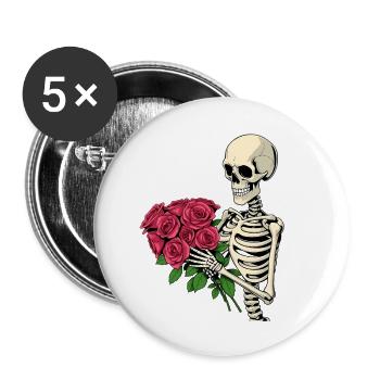 Squelette avec des roses - Lot de 5 petits badges (25 mm) - blanc - Devant
