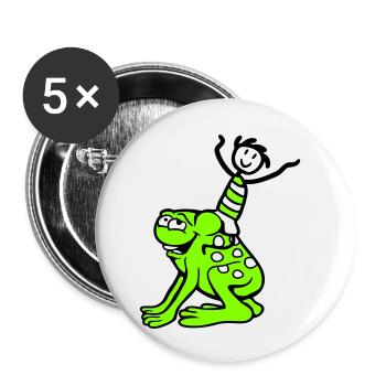 2 Freunde Frosch Junge Reiten Team Kröte Lustig - Buttons klein 25 mm (5er Pack) - Weiß - Vorne