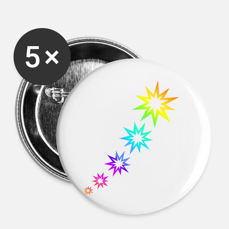 Colorful Stars - Buttons small 1''/25 mm (5-pack) - white