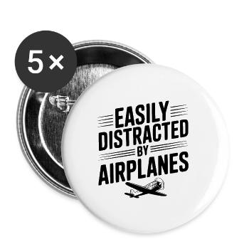 Facilement distrait par les avions - Lot de 5 petits badges (25 mm) - blanc - Devant