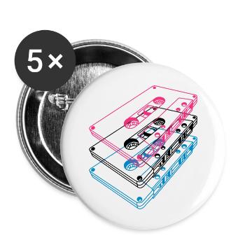 Cassette 3D – Retro Mixtape Vintage Perspective - Buttons small 1''/25 mm (5-pack) - white - Front