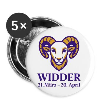 Sternzeichen Widder - Buttons klein 25 mm (5er Pack) - Weiß - Vorne