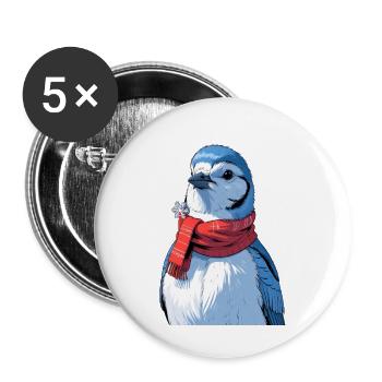Winter Bird with Red Scarf - Buttons small 1''/25 mm (5-pack) - white - Front