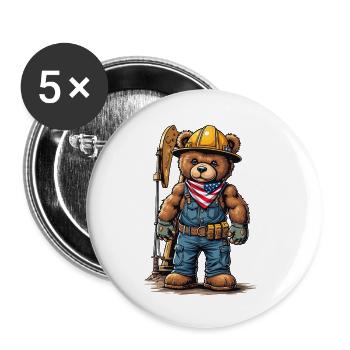 Construction worker bear with tool belt - Buttons small 1''/25 mm (5-pack) - white - Front