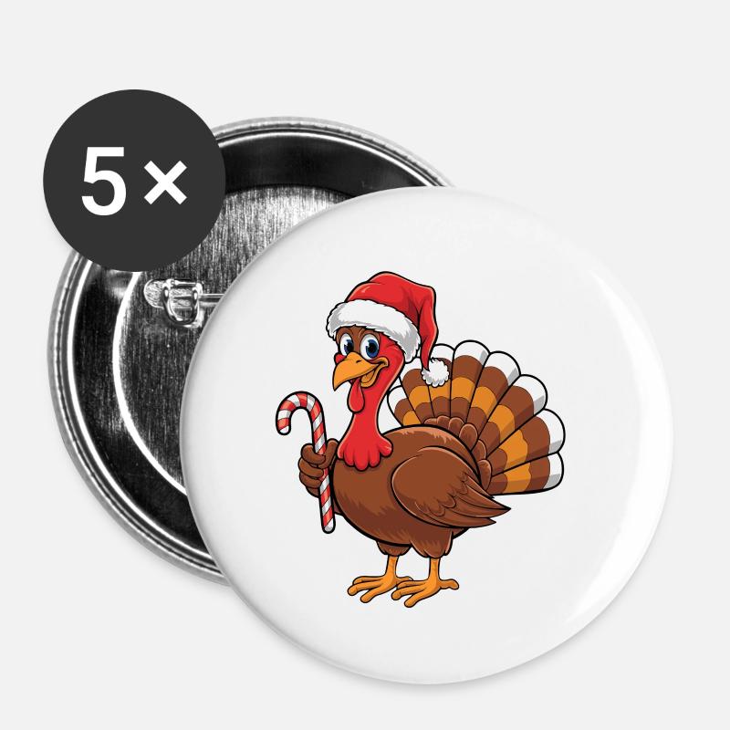 Turkey Dressed as Christmas Man - Buttons small 1''/25 mm (5-pack) - white
