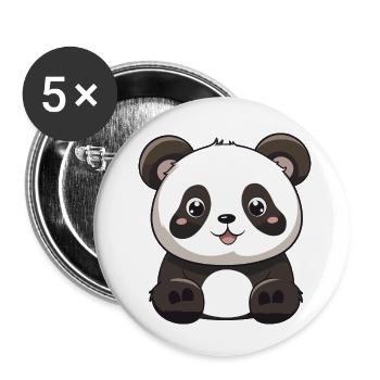 Soft and Charming Cartoon Panda - Buttons small 1''/25 mm (5-pack) - white - Front