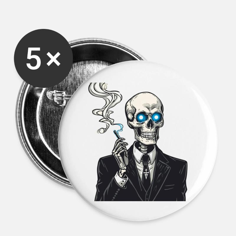 Skeleton in suit smoking cigar - Buttons small 1''/25 mm (5-pack) - white