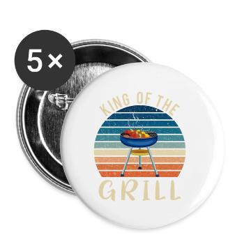 Roi du gril – Design de barbecue rétro - Lot de 5 petits badges (25 mm) - blanc - Devant