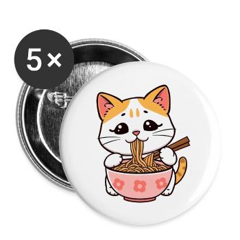 Cat Eats Ramen Noodles - Buttons small 1''/25 mm (5-pack) - white - Front