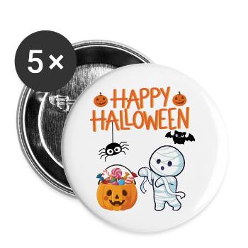 Momie d’Halloween et citrouille avec des bonbons - Lot de 5 petits badges (25 mm) - blanc - Devant