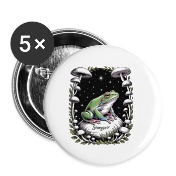Stargazer Frog and Mushrooms Night - Buttons small 1''/25 mm (5-pack) - white - Front