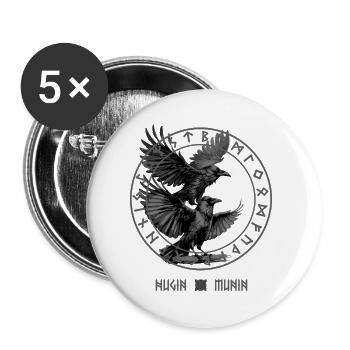 Vegvisir Hugin & Munin, les corbeaux d’Odin Viking - Lot de 5 petits badges (25 mm) - blanc - Devant
